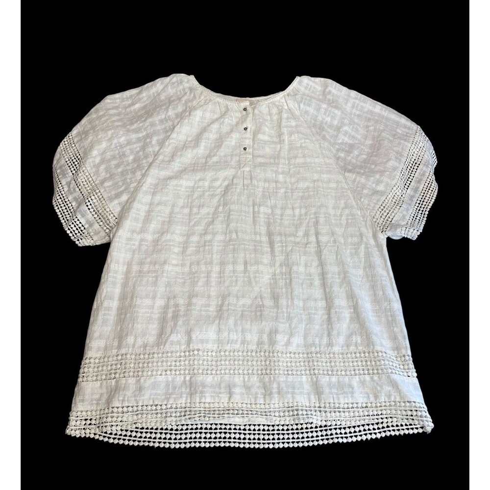 Anthropologie Vanessa Virginia Dress Size Large Tunic White Lace Shimmered Gauzy